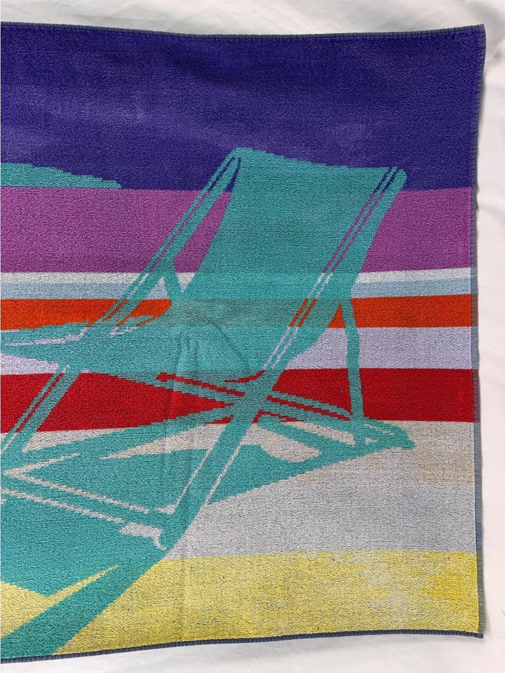 Rare Vintage Cobra 1980s Beach Towel Turquoise Deck Chair Motif Coastal Pop Art